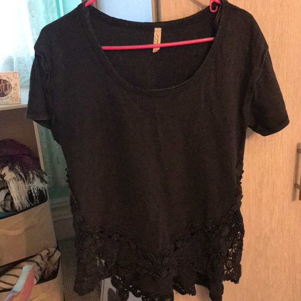 free people tunic top with lace bottom detail